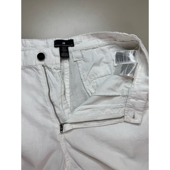 H&M Womens White Linen Blend Tapered Trouser Pants Sz 31 Resort Tropical Beach - Picture 6 of 14